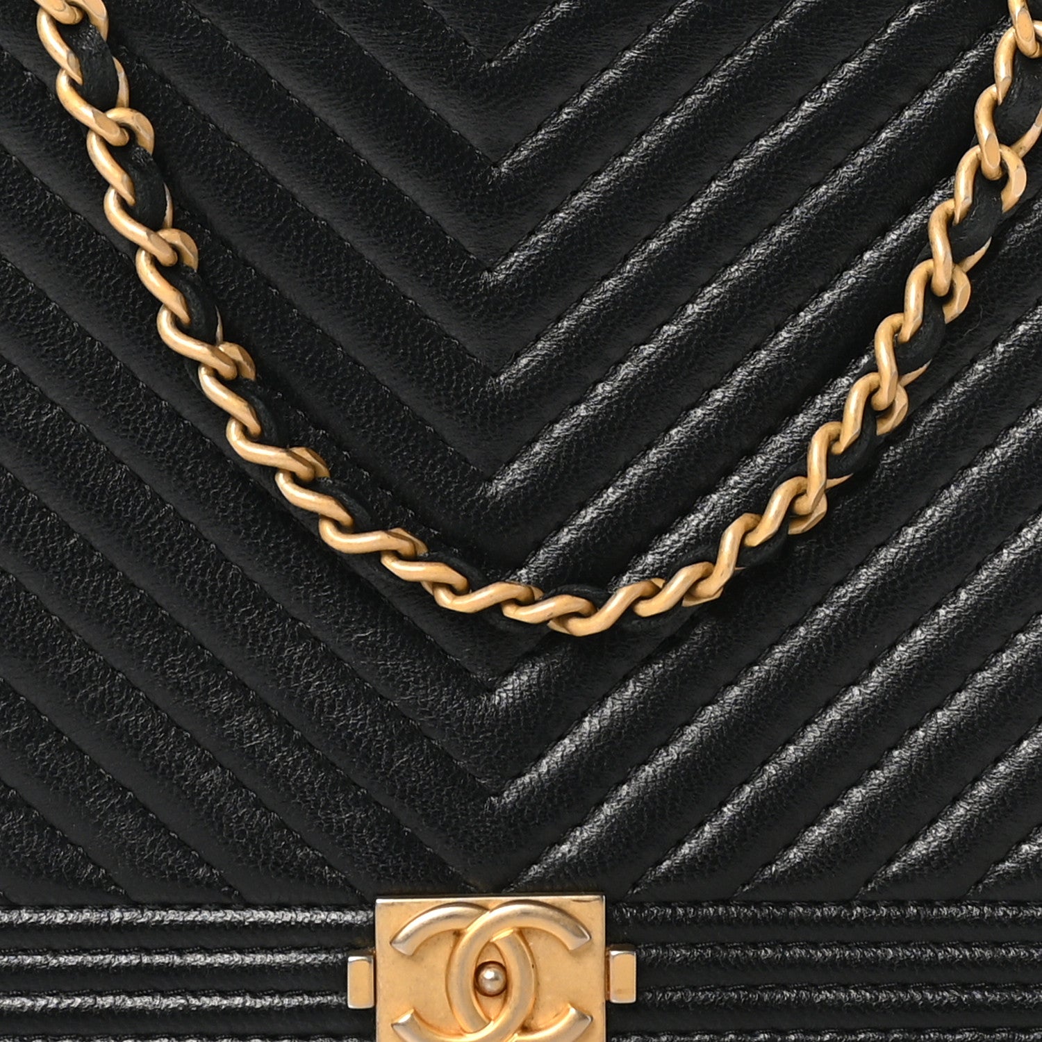 Chanel Lambskin Chevron Boy Wallet On Chain WOC Black 8 of 10
