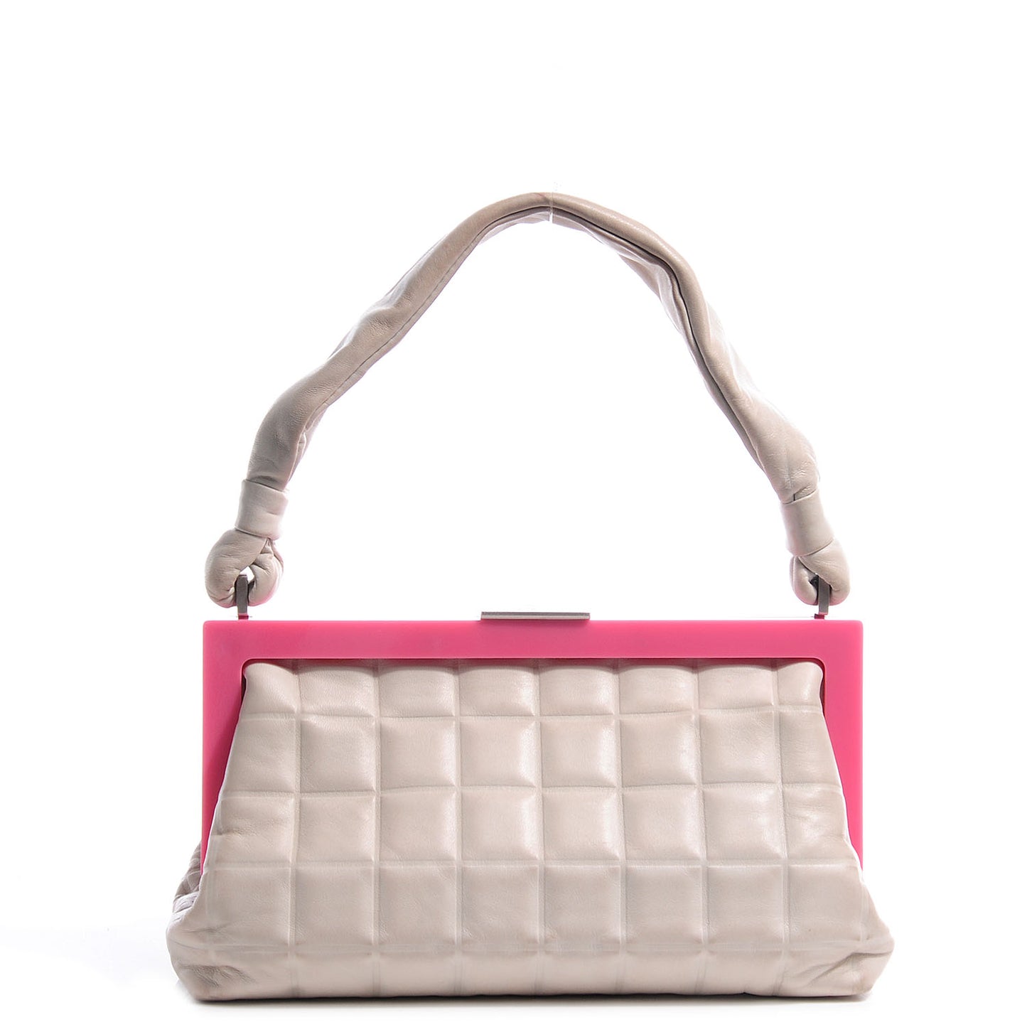 Lambskin Chocolate Bar Quilted Frame Bag White Pink