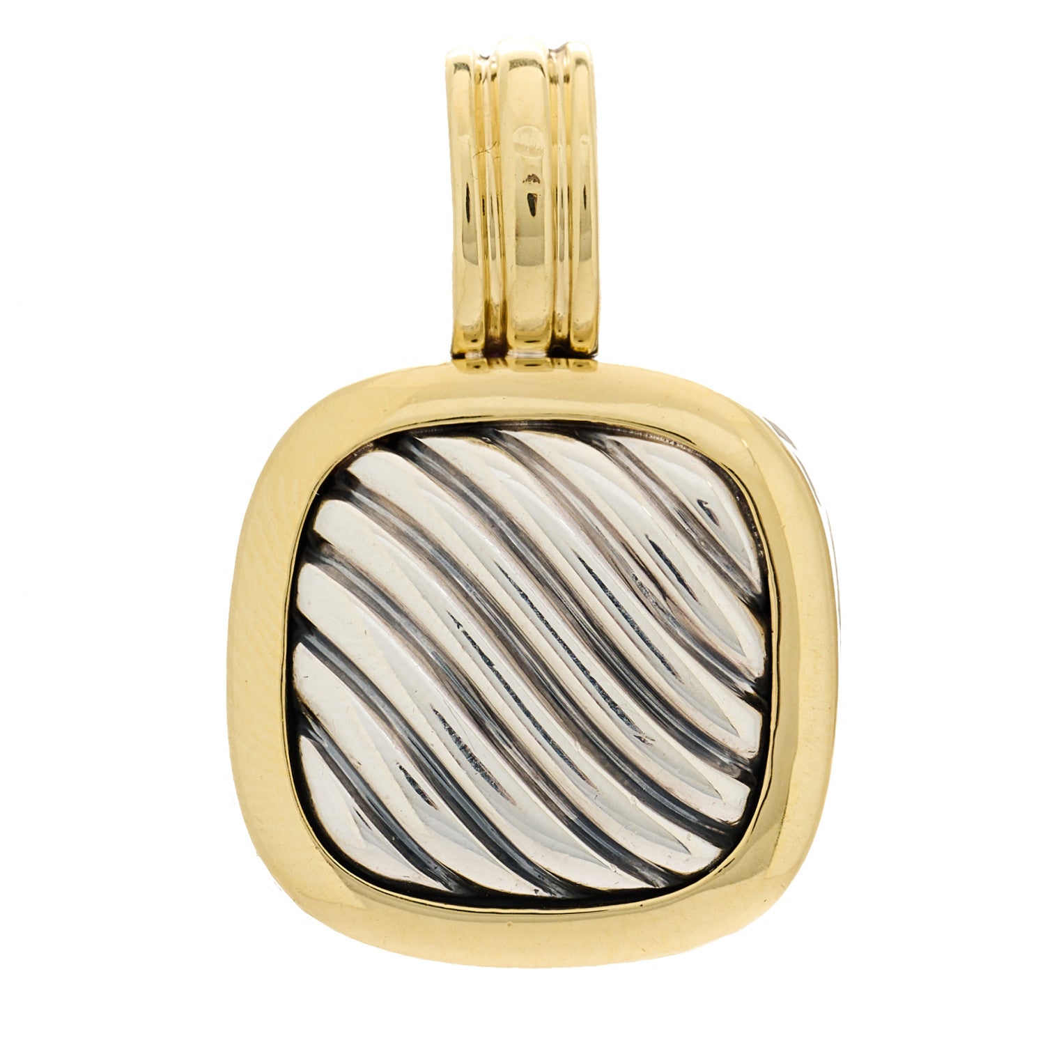 David Yurman Sterling Silver 18K Yellow Gold 16mm Sculpted Cable Enhancer Pendant 1 of 4