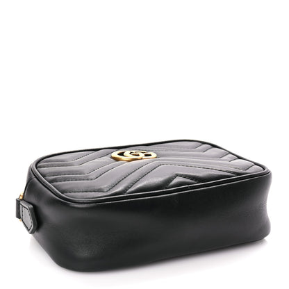 Gucci Calfskin Matelasse Mini GG Marmont Chain Shoulder Bag Black 3 of 7