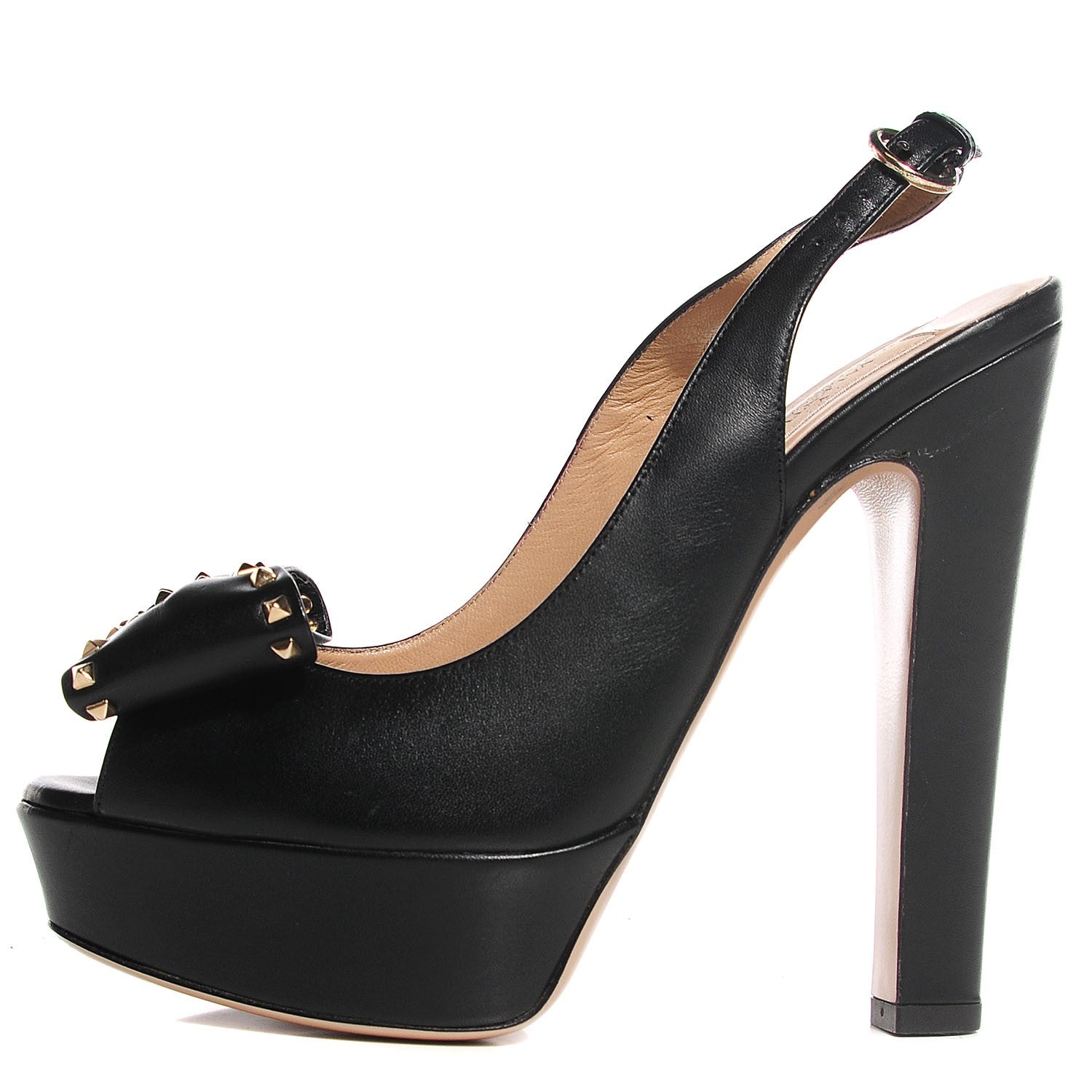 Valentino Garavani Calfskin Rockstud Bow Slingback Platform Pumps 37 Black 1 of 8