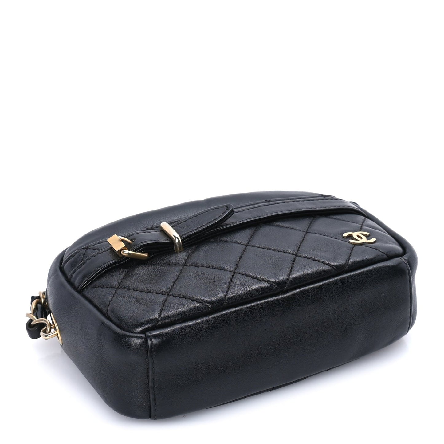 Lambskin Quilted Small Buckle Camera Case Bag  Black