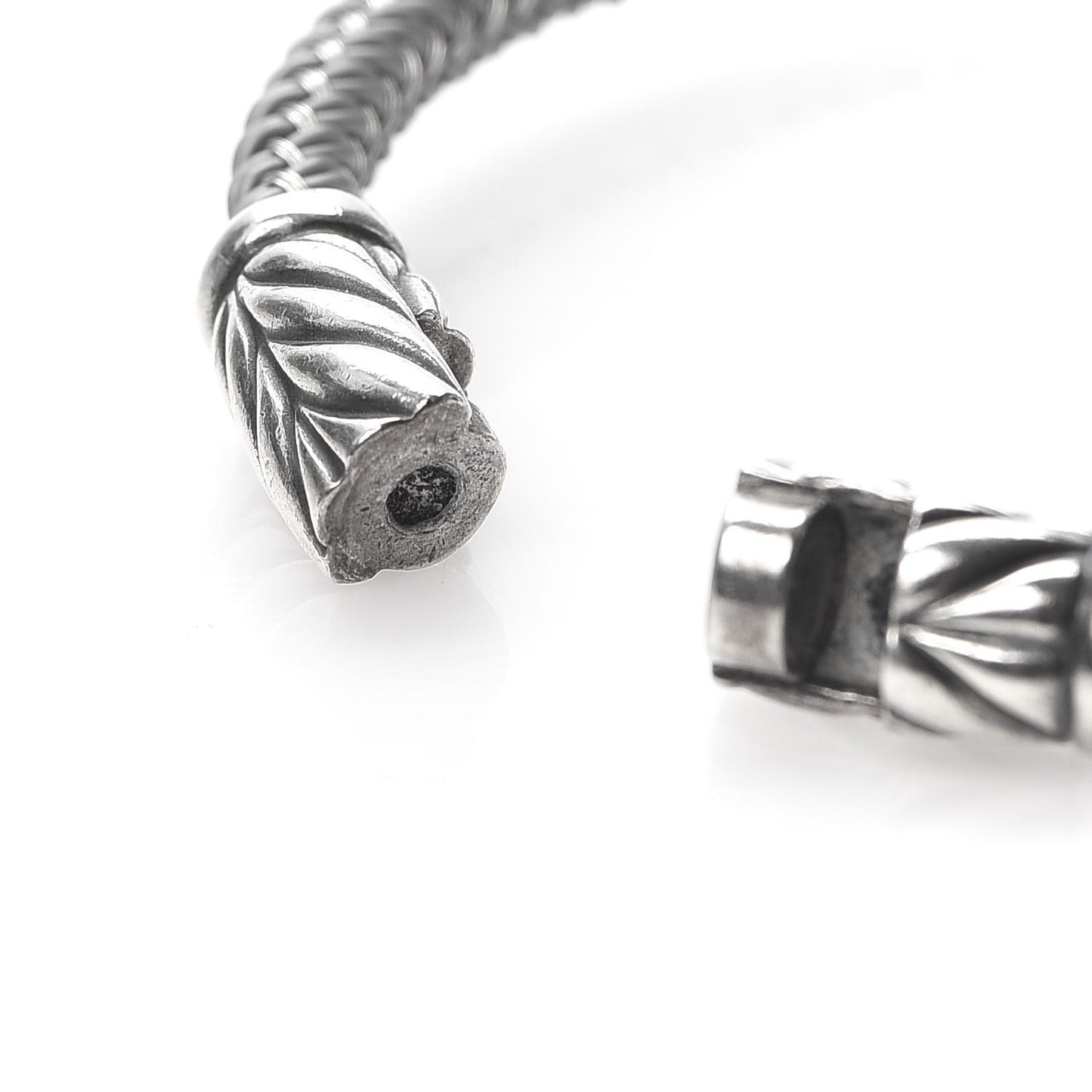 Sterling Silver Leather Chevron Woven Bracelet Gray