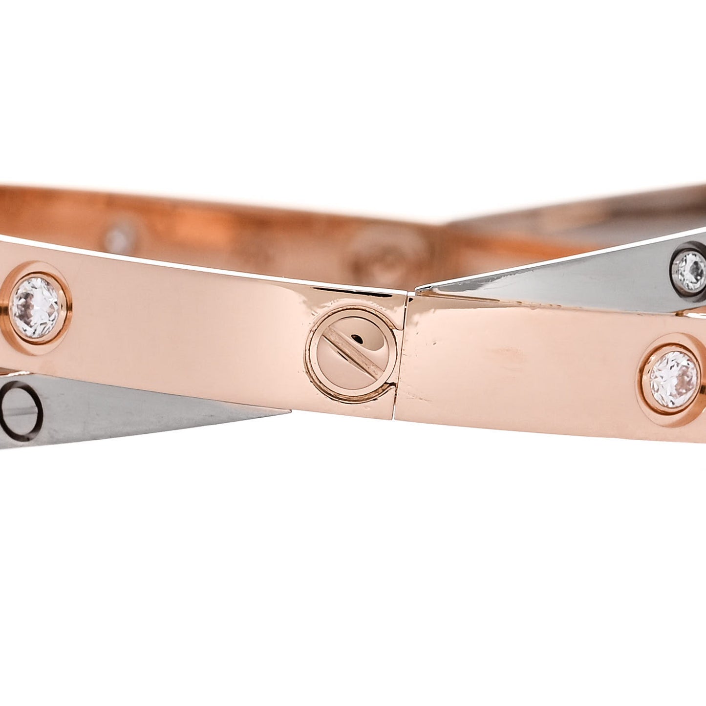 18K Pink White Gold 12 Diamond Double LOVE Bracelet 18