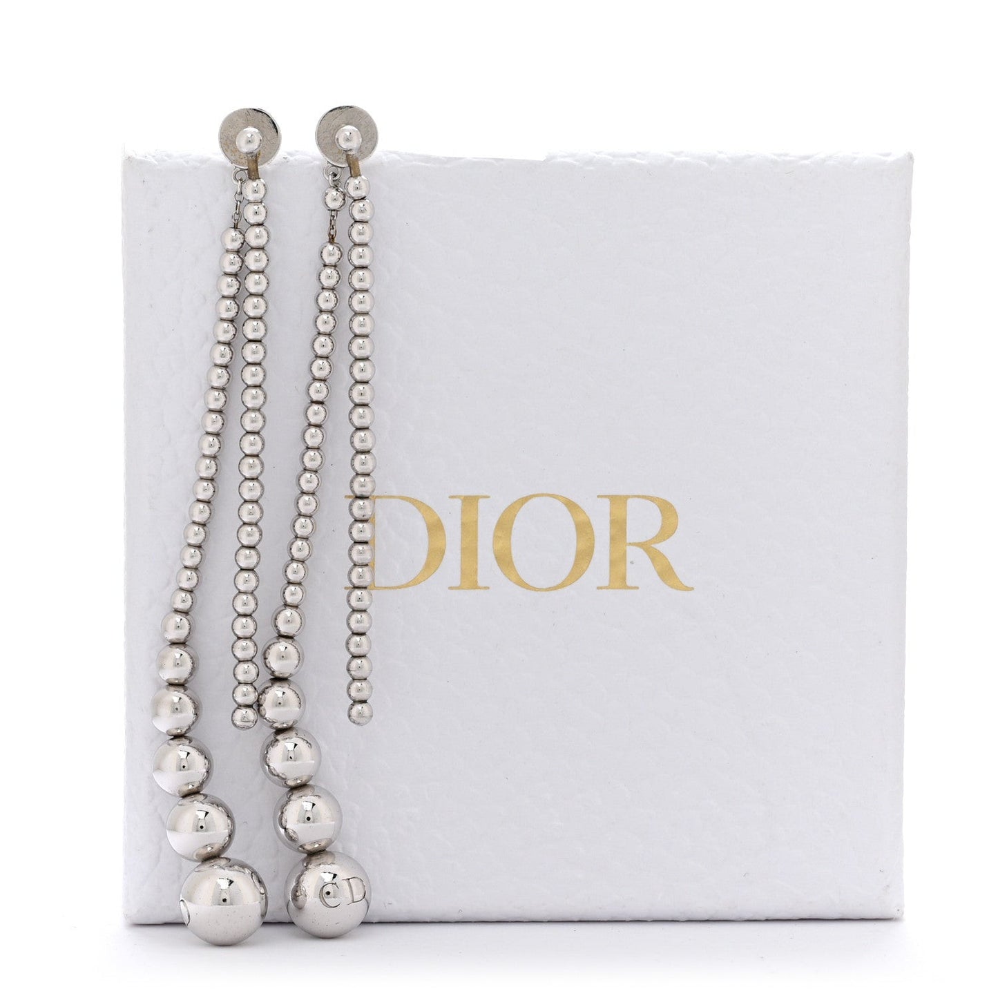 Metal Bead Drop Earrings Silver