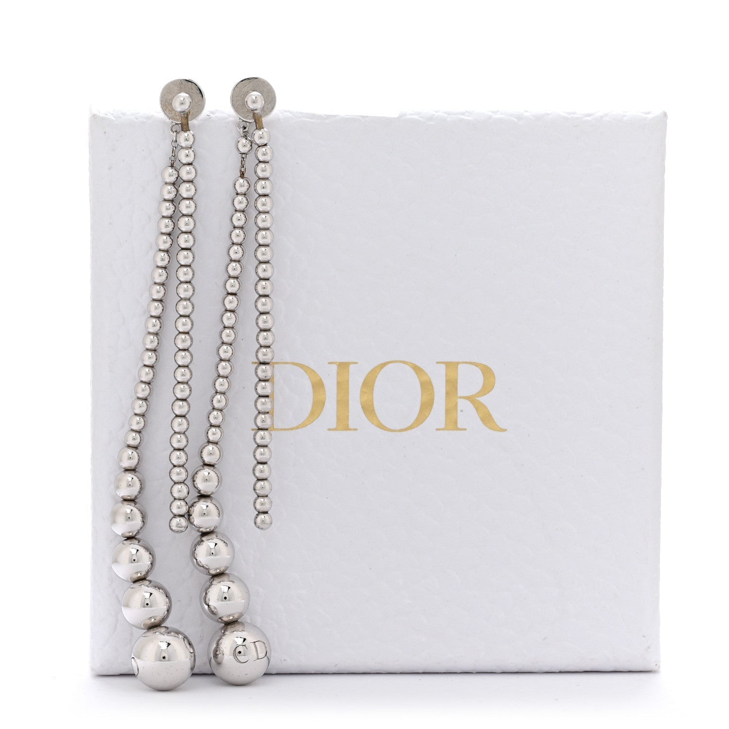 Christian Dior Metal Bead Drop Earrings Silver 6 of 6