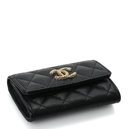 Chanel CHANEL Caviar Metal Perforated Quilted CC Flap Card Holder Black 4 of 9