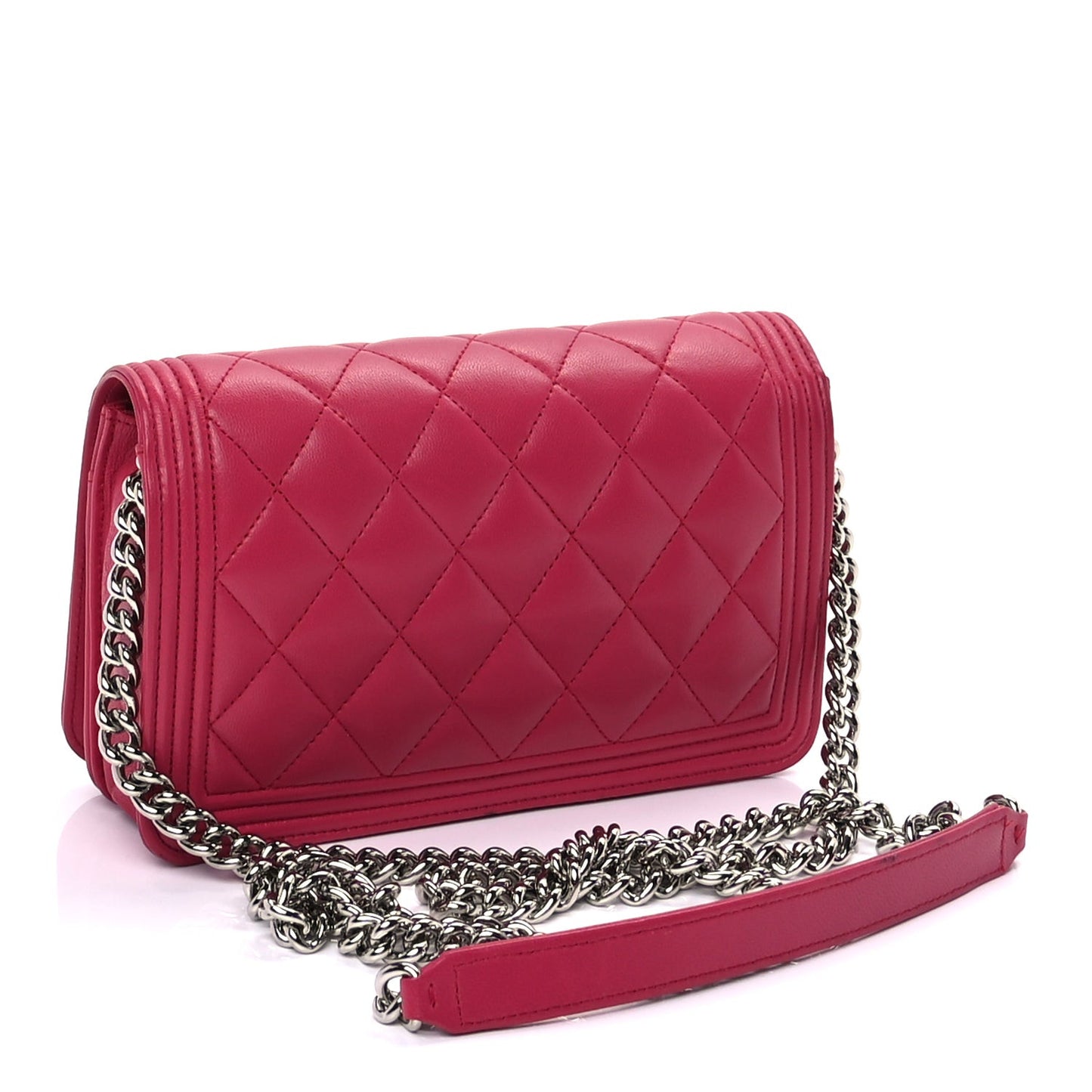 Lambskin Quilted Boy Wallet On Chain WOC  Pink