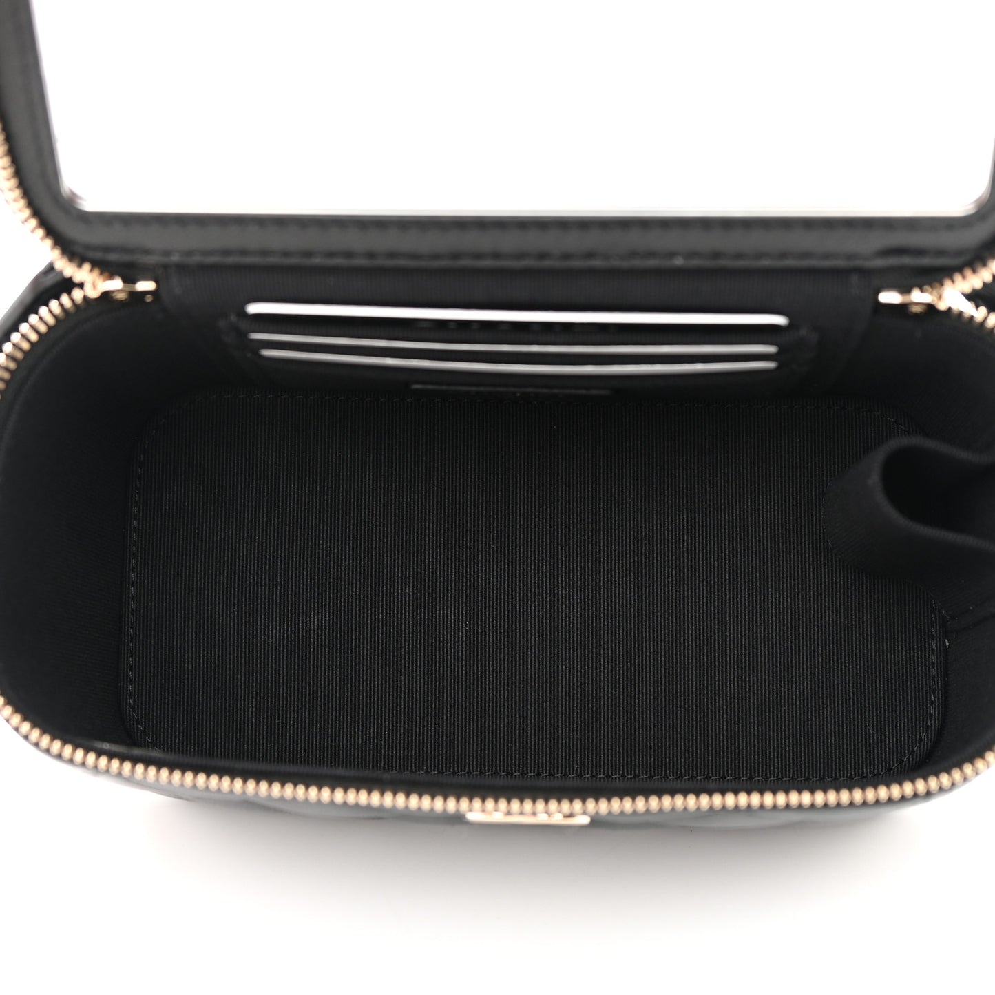 Lambskin Quilted Small Top Handle Vanity Case With Chain Black