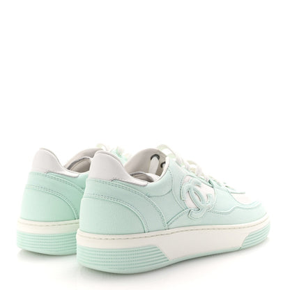 Chanel Cotton Sneakers  38.5 Light Turquoise White 5 of 7