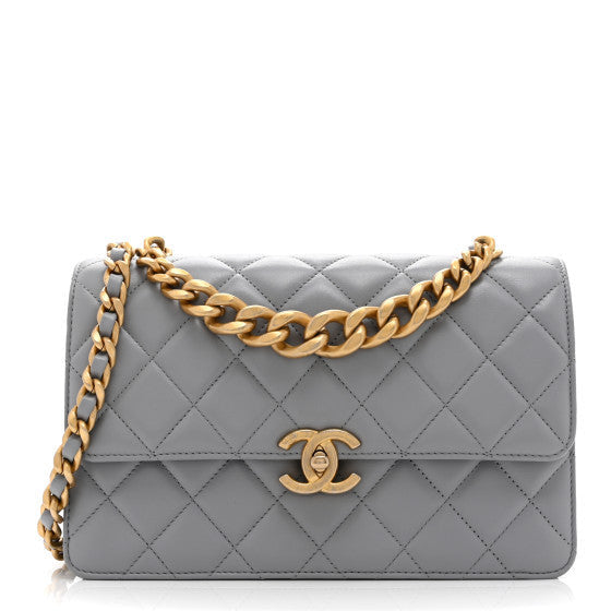 Caflskin Quilted Dual Handle Chain Flap Bag Grey