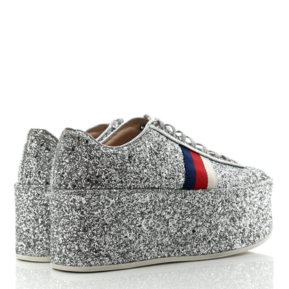 Gucci Glitter Peggy Platform Sneakers 40 Argento 4 of 12