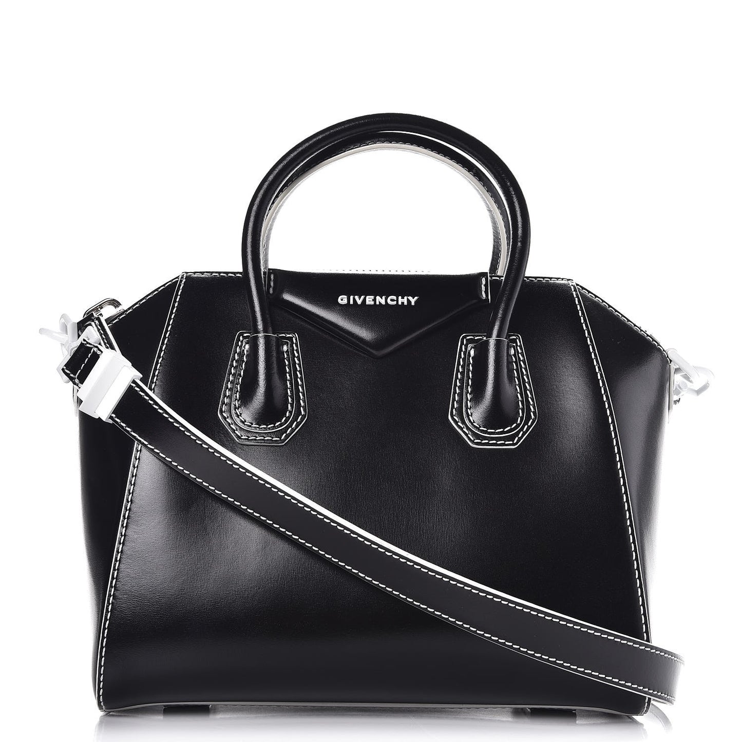 Calfskin Contrast Topstitch Small Antigona Black White