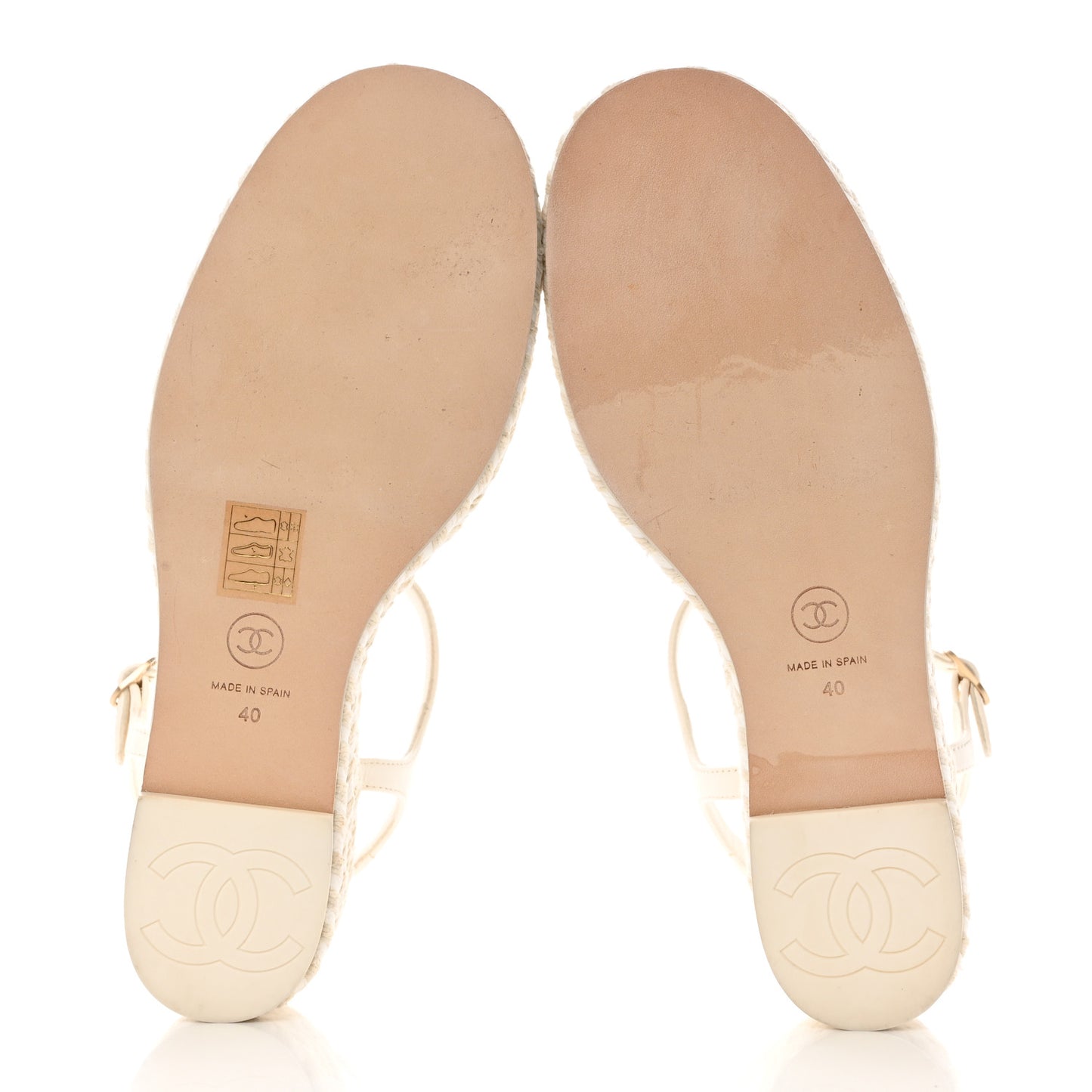 Lambskin Grosgrain CC Espadrilles Wedges 40 White Black