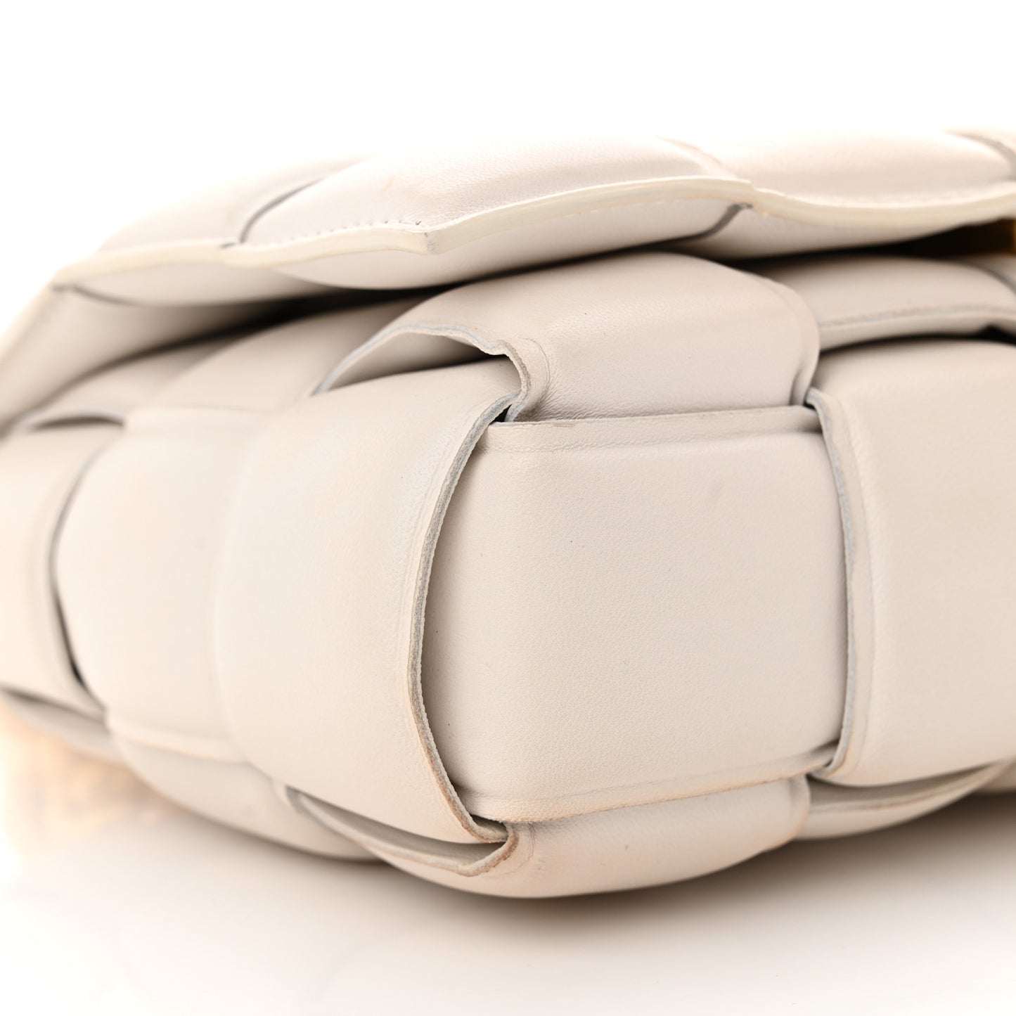 Lambskin Maxi Intreccio Padded Chain Cassette Crossbody Bag White