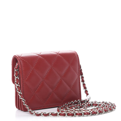 Chanel Lambskin Quilted Flap Card Holder On Chain Dark Red 2 of 10