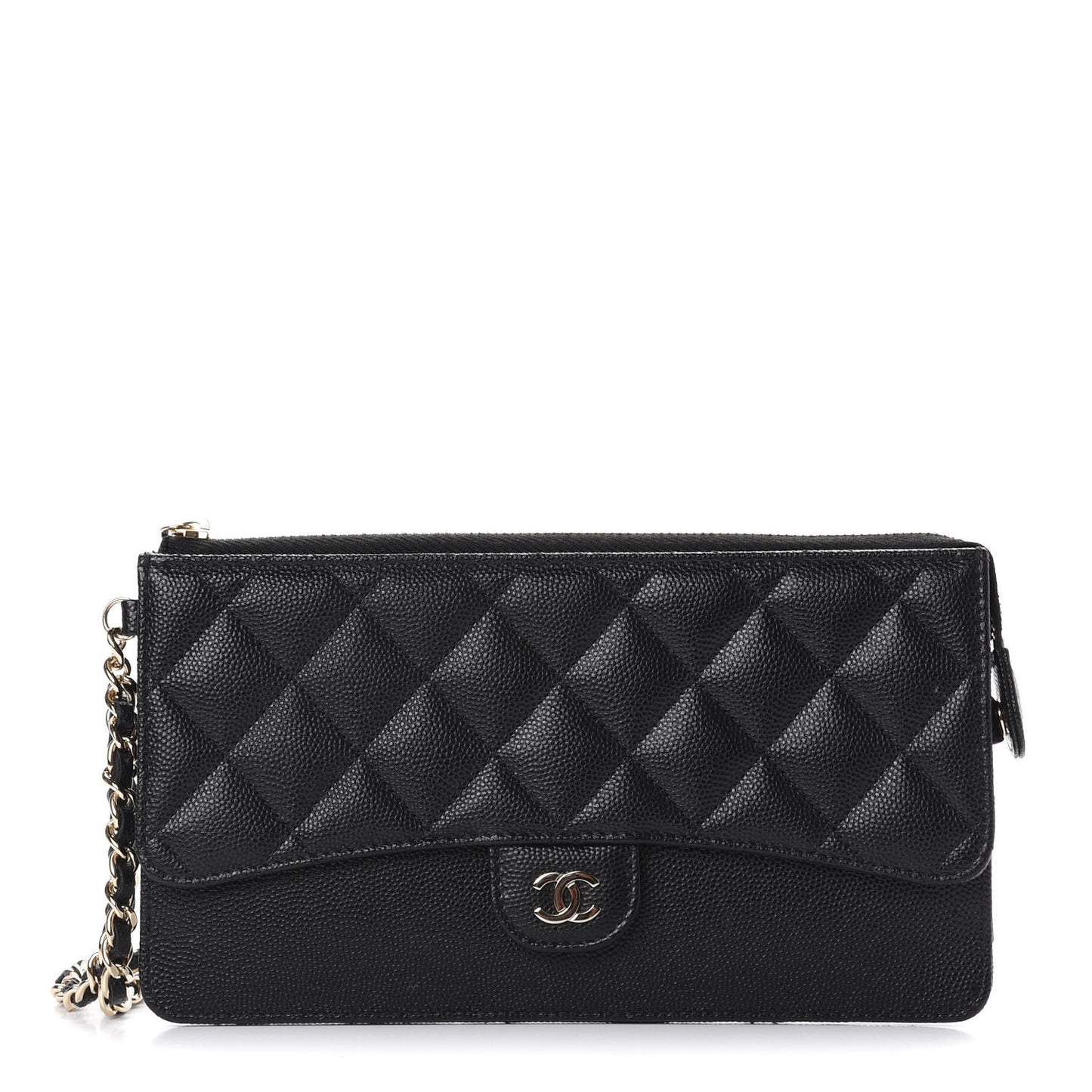 Caviar Quilted Classic Pouch With Handle Black