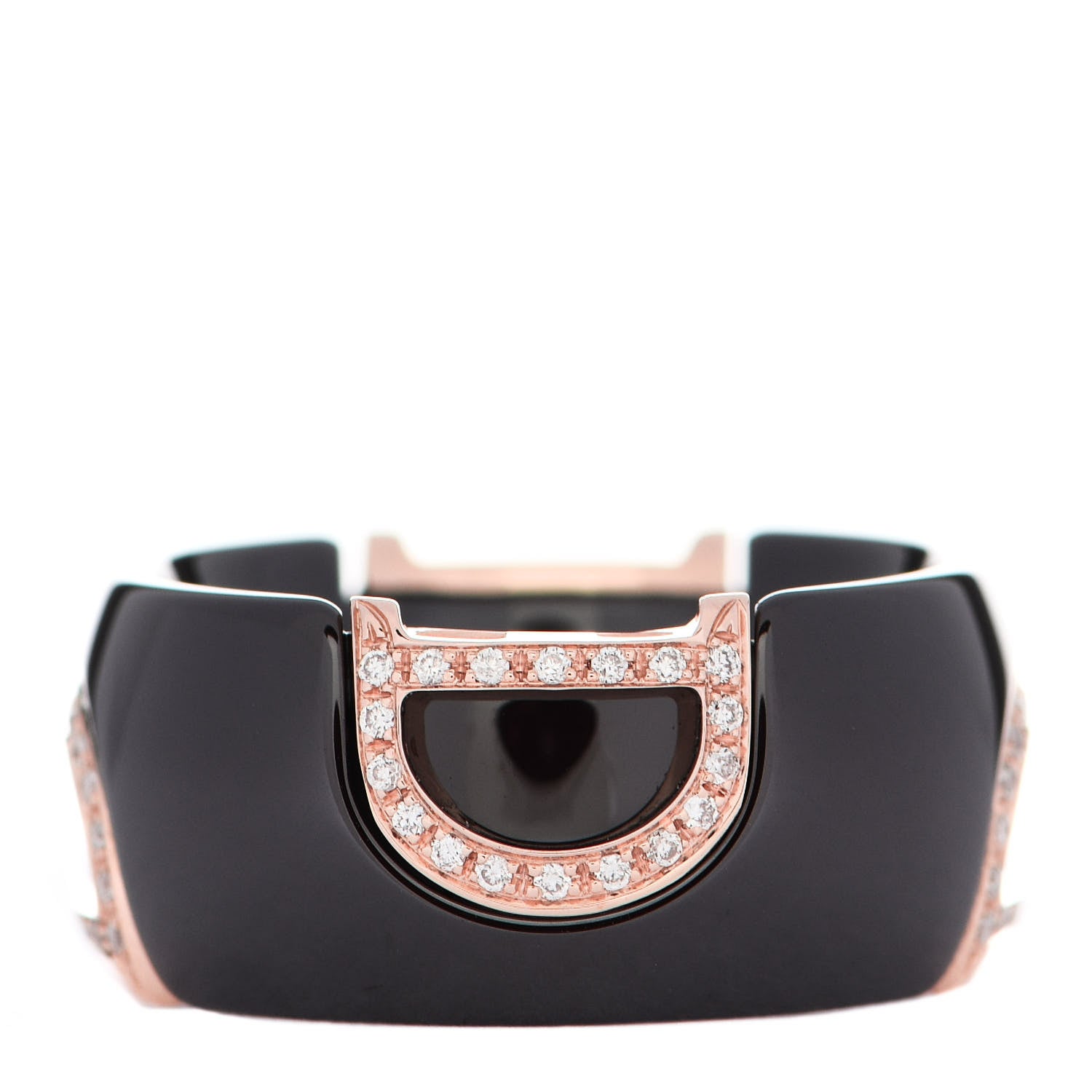 Damiani 18K Pink Gold Ceramic Diamond D Icon Ring 53 6.25 Black 3 of 6