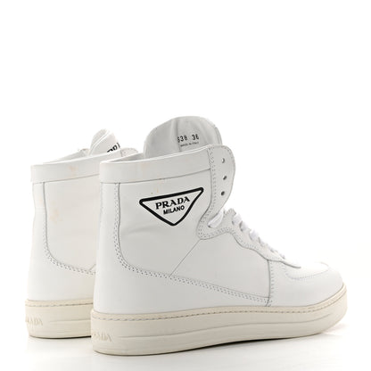 Prada Vitello Soft Triangle Logo Womens High Top Sneakers 36 White 4 of 7
