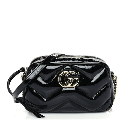 Gucci Patent Lambskin Matelasse Small GG Marmont Camera Bag Black 1 of 8