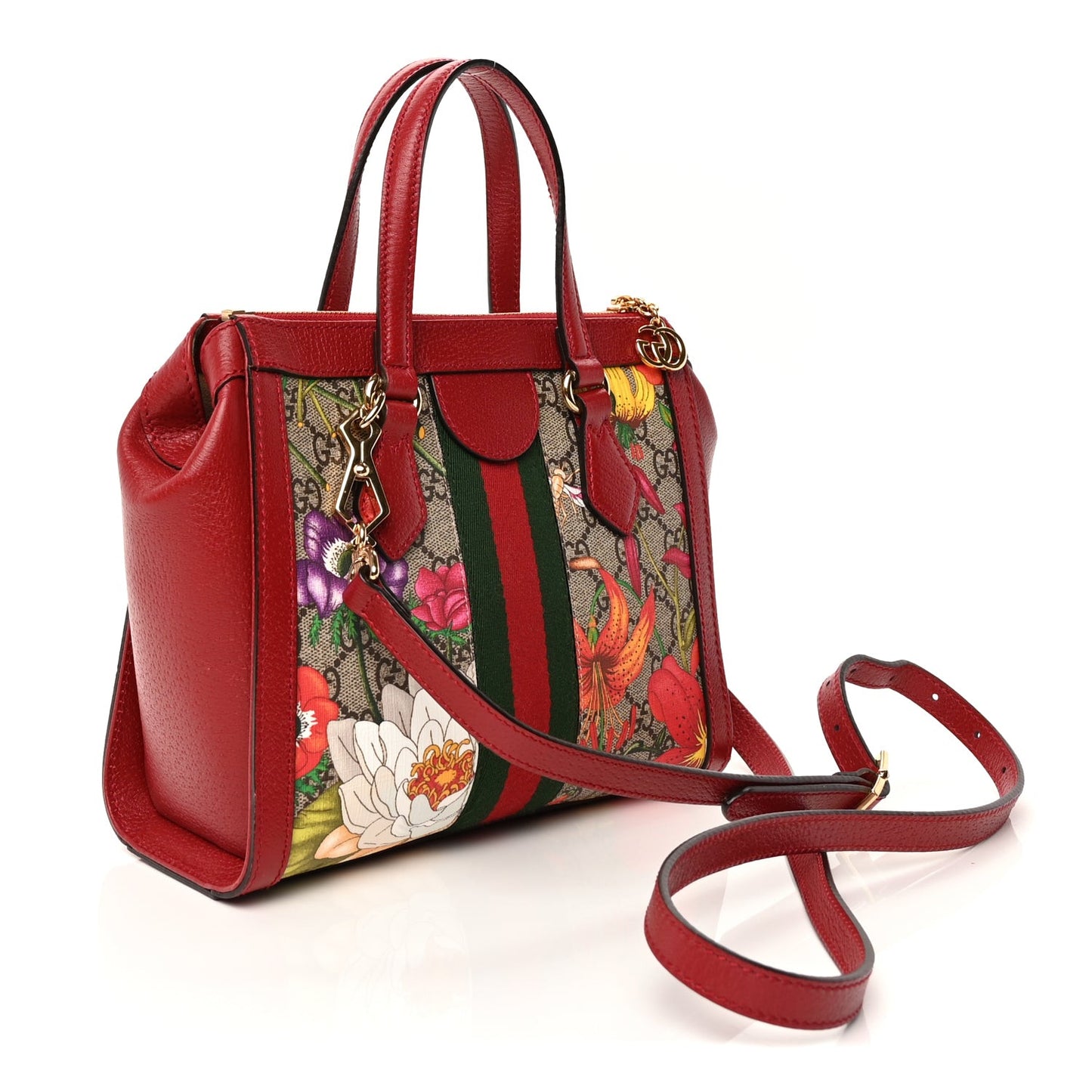 GG Supreme Monogram Flora Web Small Ophidia Tote Bag Red