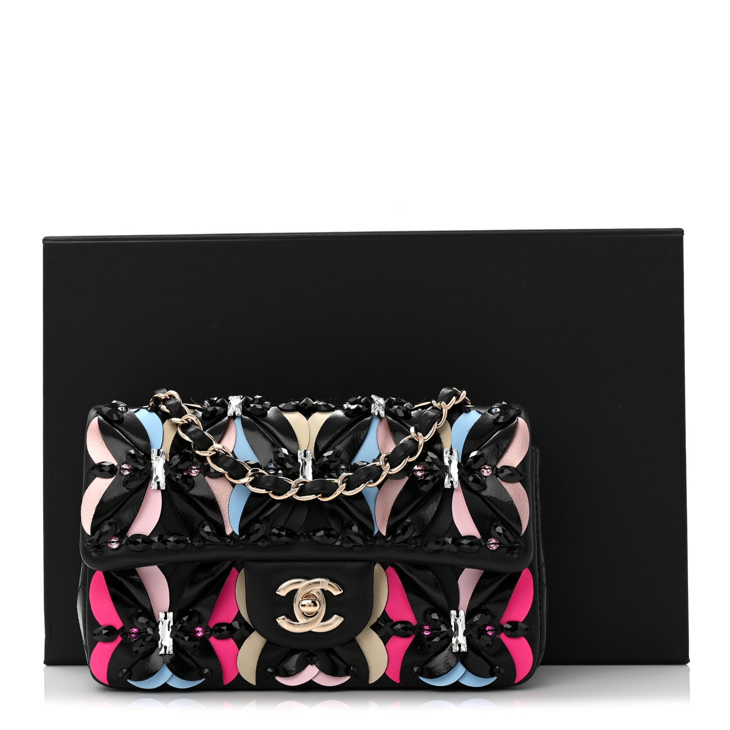 Lambskin Crystal Mini Rectangular Flap Black Multicolor