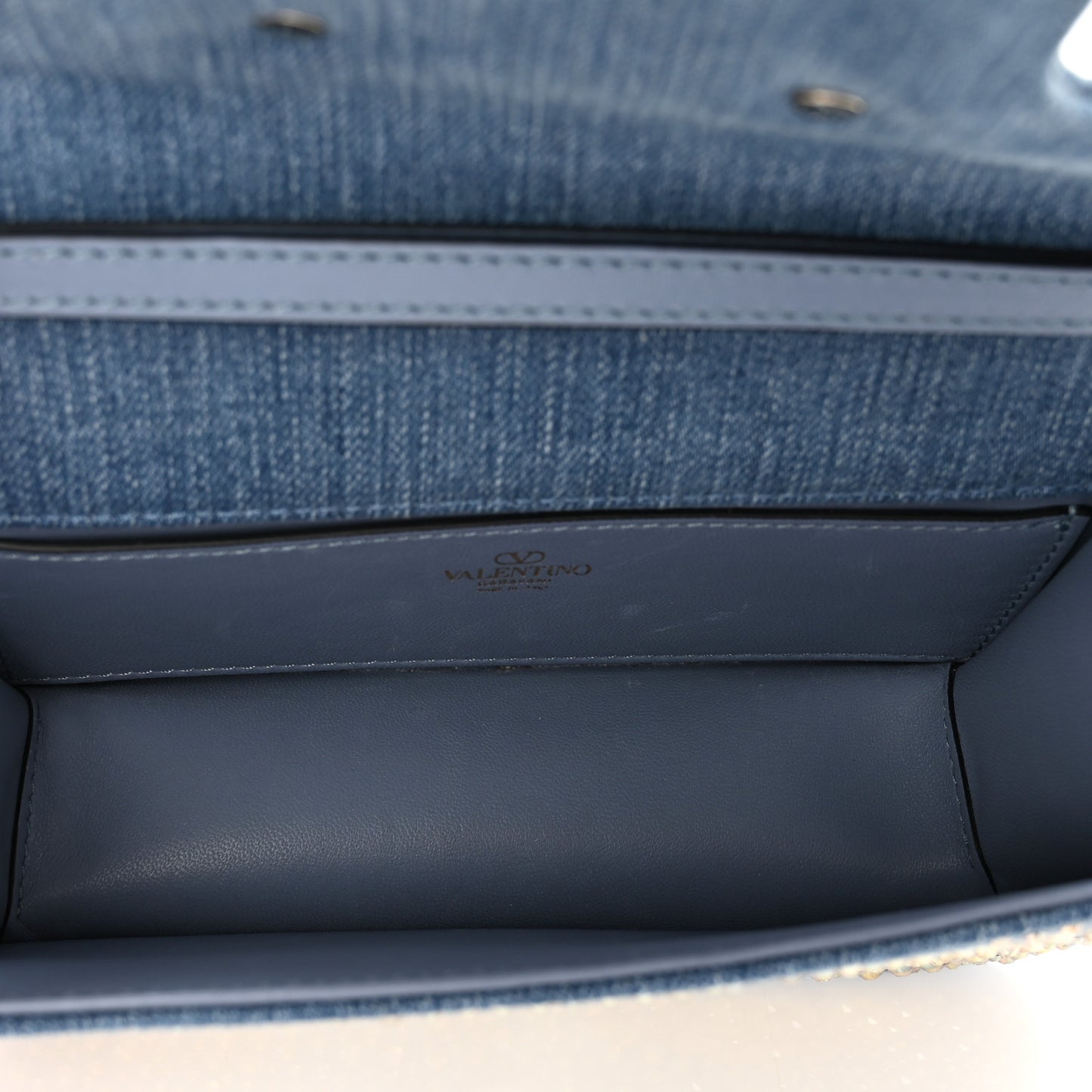 Denim Crystal Vlogo Embroidered Small Loco Shoulder Bag Blue