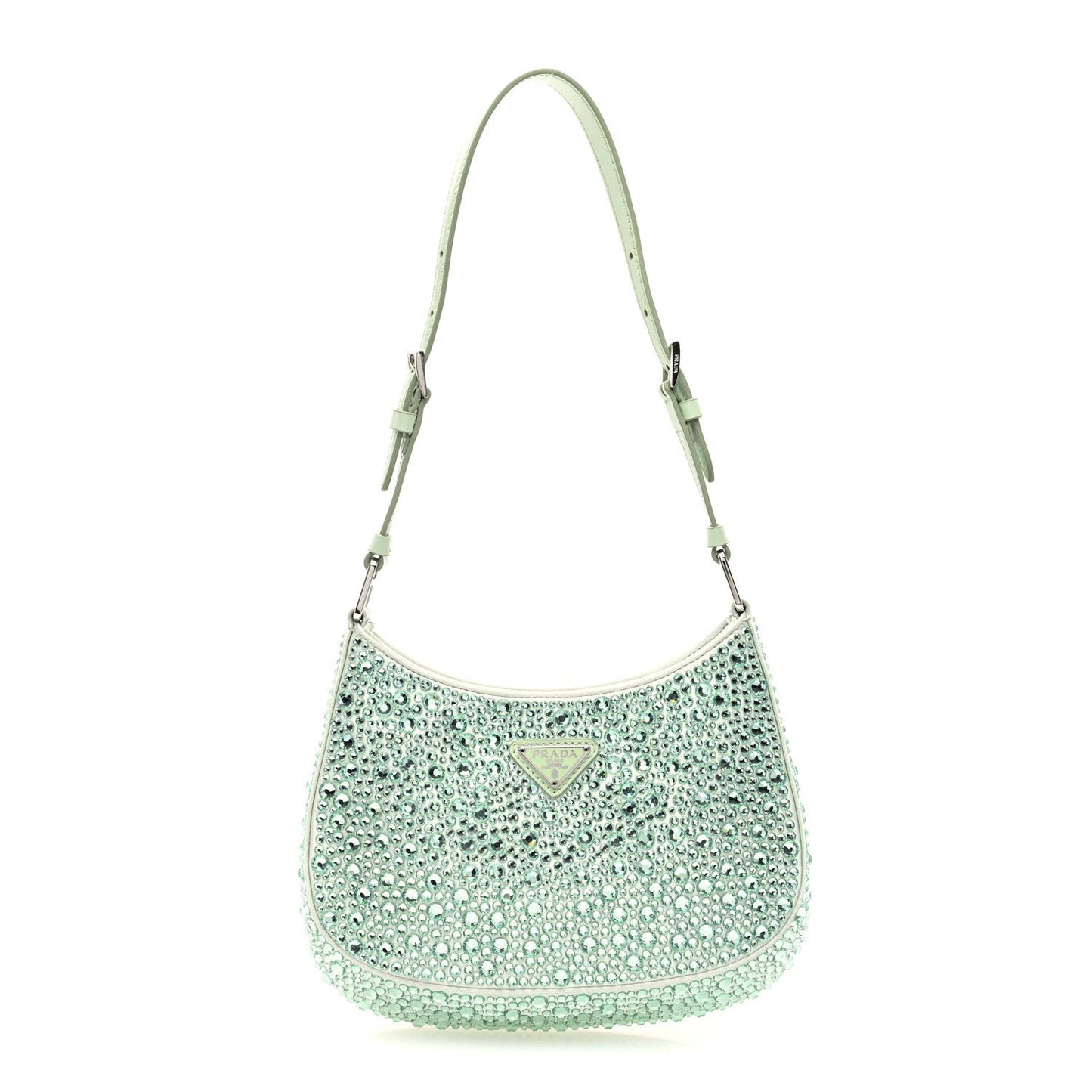 Satin Crystal Cleo Adjustable Strap Shoulder Bag Acqua