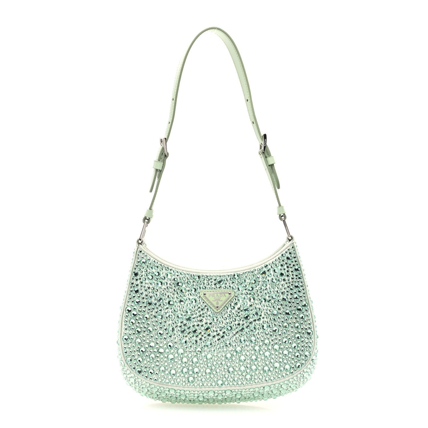 Prada Satin Crystal Cleo Adjustable Strap Shoulder Bag Acqua 1 of 7