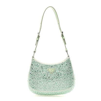 Prada Satin Crystal Cleo Adjustable Strap Shoulder Bag Acqua 1 of 7