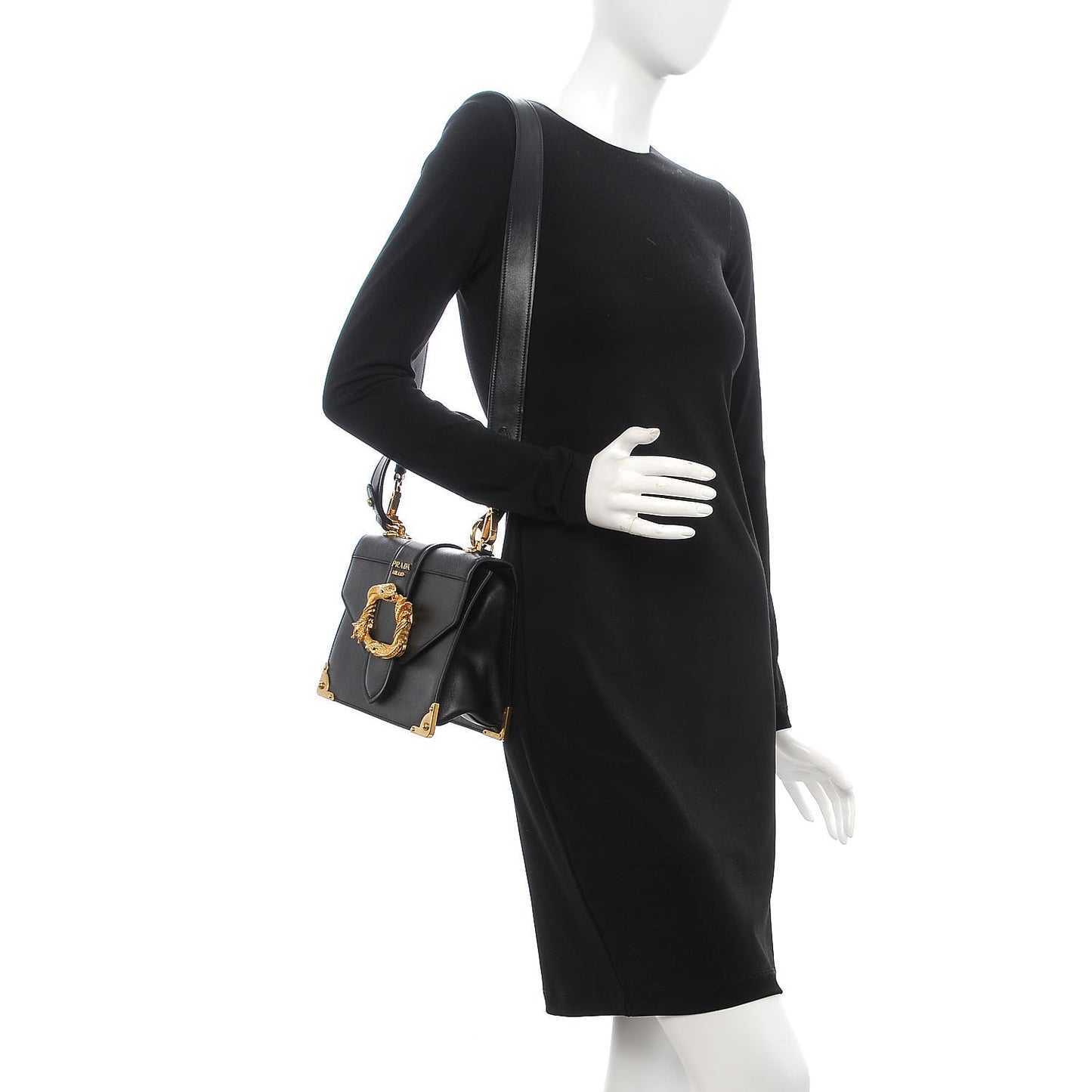 City Calf Saffiano Animalier Top Handle Bag Black