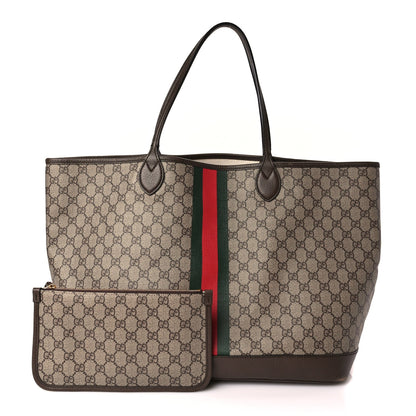 Gucci GG Supreme Monogram Textured Dollar Calfskin Web Large Ophidia Tote Beige Ebony New Acero 2 of 10