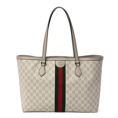 Gucci GG Supreme Monogram Textured Dollar Calfskin Web Large Ophidia Shopping Tote  Beige Mystic White Oatmeal 1 of 7