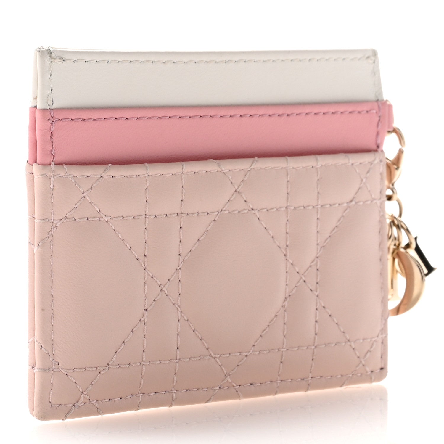 Christian Dior Lambskin Cannage Lady Dior Three-Tone Five-Slots Card Holder Powder Pink Melocoton Pink Latte 3 of 11