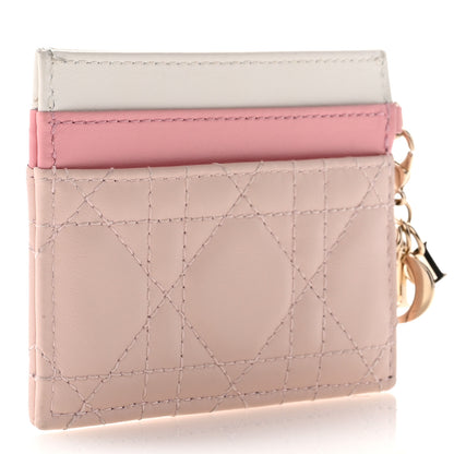 Christian Dior Lambskin Cannage Lady Dior Three-Tone Five-Slots Card Holder Powder Pink Melocoton Pink Latte 3 of 11