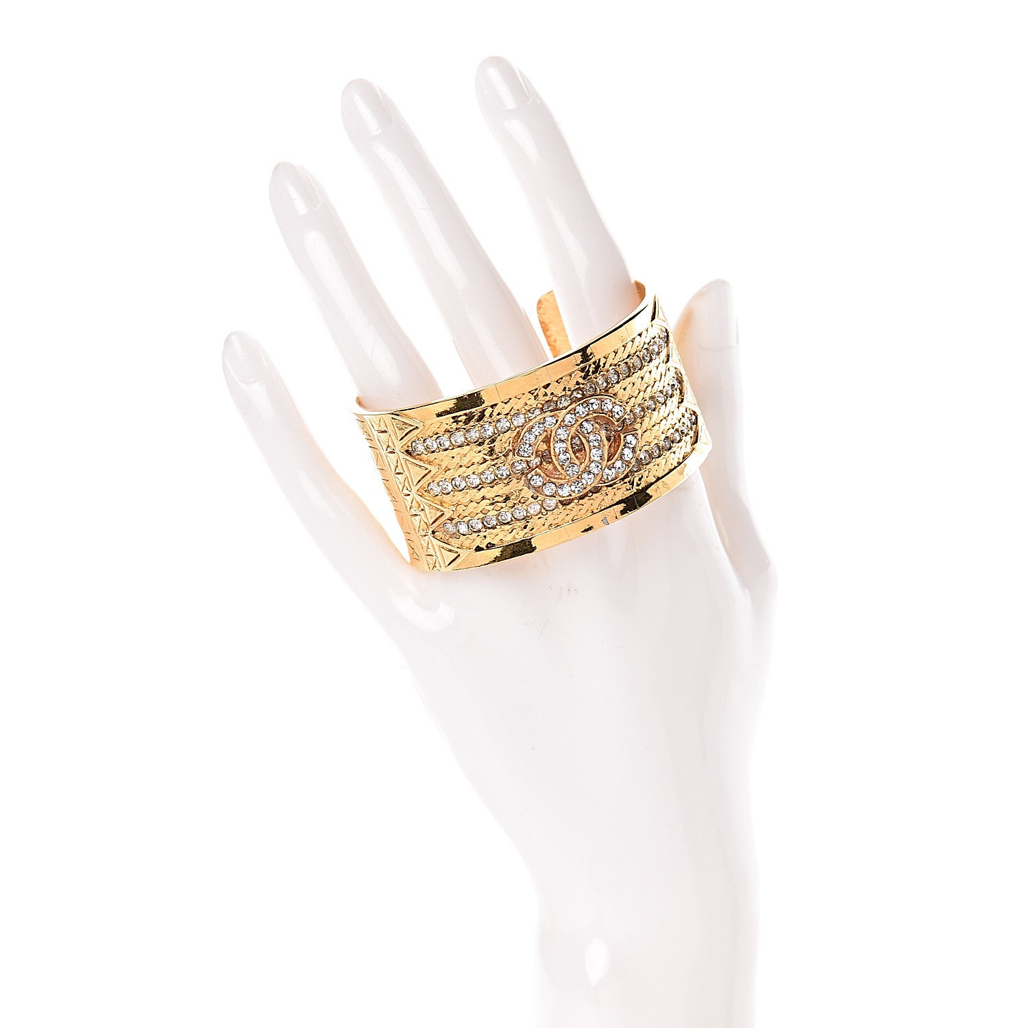 Chanel Metal Crystal Wide CC Cuff Gold 2 of 4