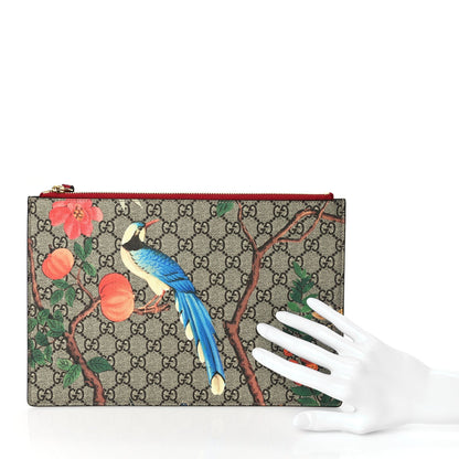 Gucci GG Supreme Monogram Tian Large Zip Pouch Beige Multicolor Red 2 of 7