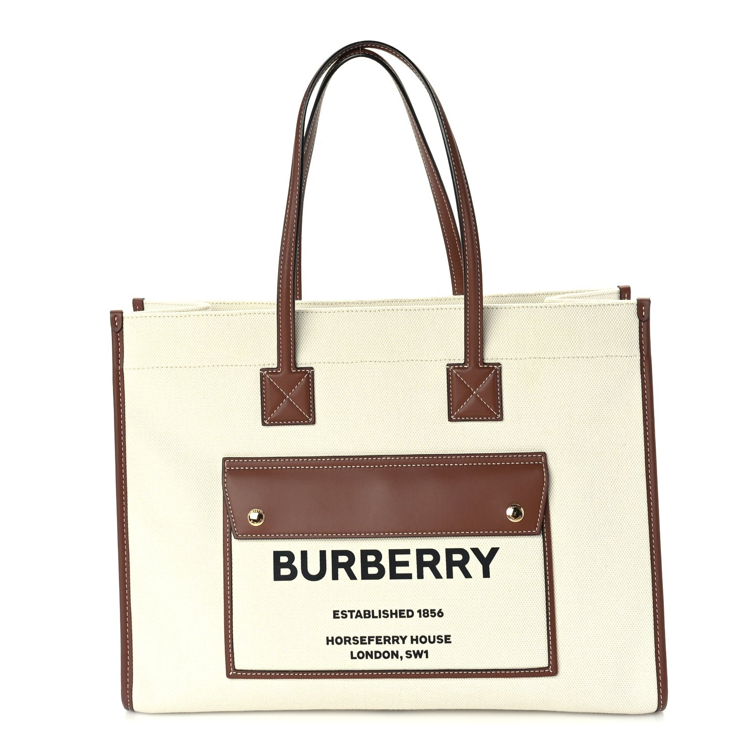 Burberry Canvas Smooth Calfskin Medium Two Tone Freya Tote Brown 1 of 8