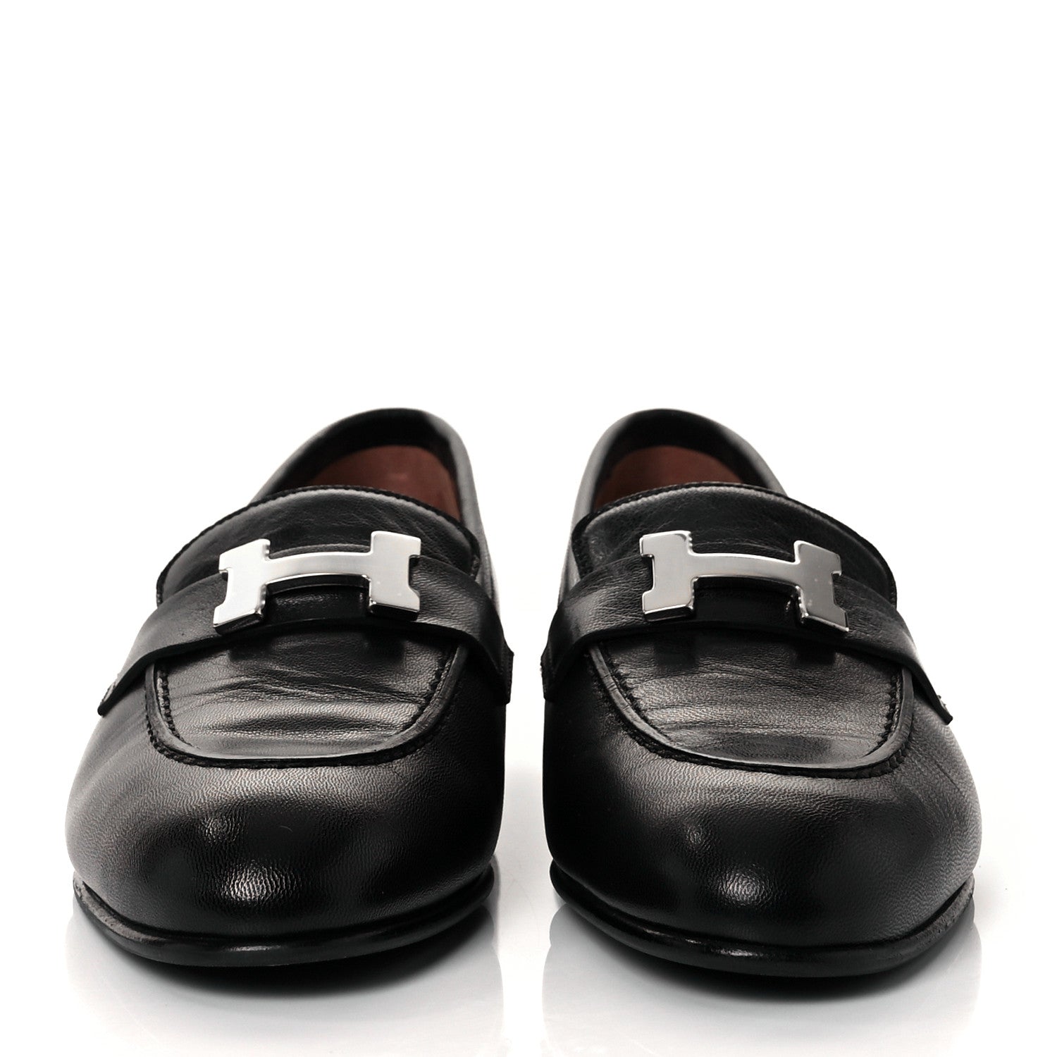 Hermes Goatskin Womens Paris Loafers 35.5 Black 2 of 9