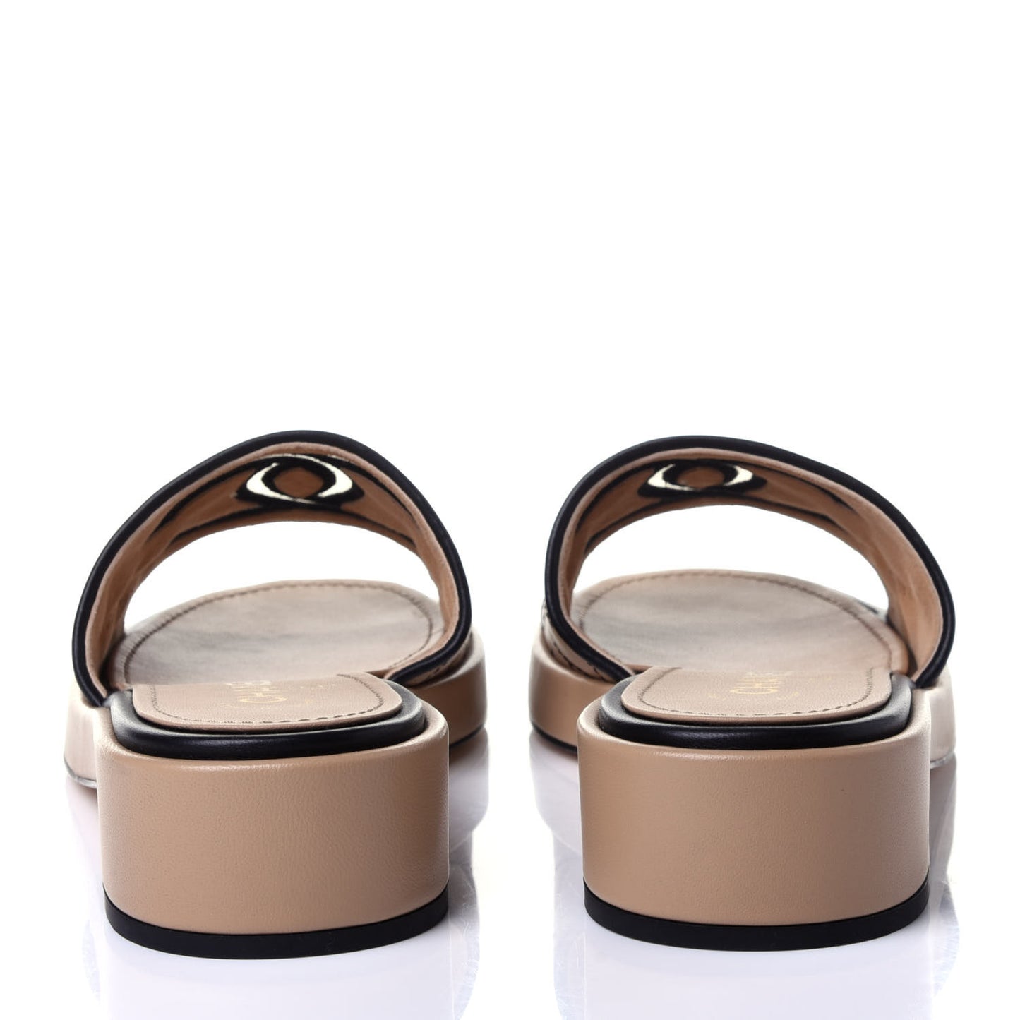 Lambskin Quilted CC Mules 38 Beige Black