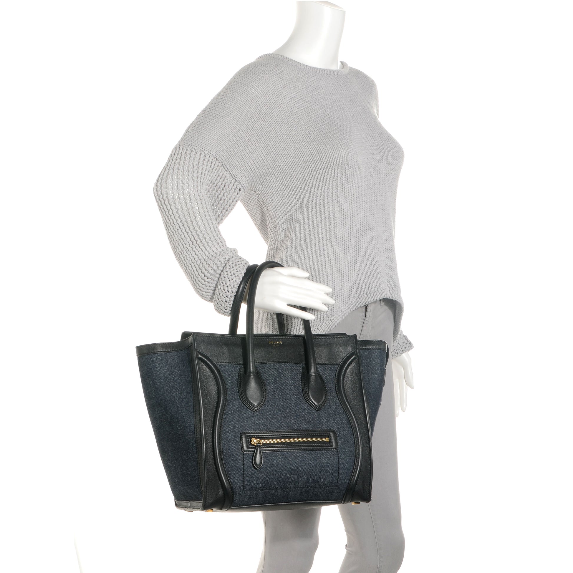 Celine Denim Mini Luggage Navy Black 2 of 8