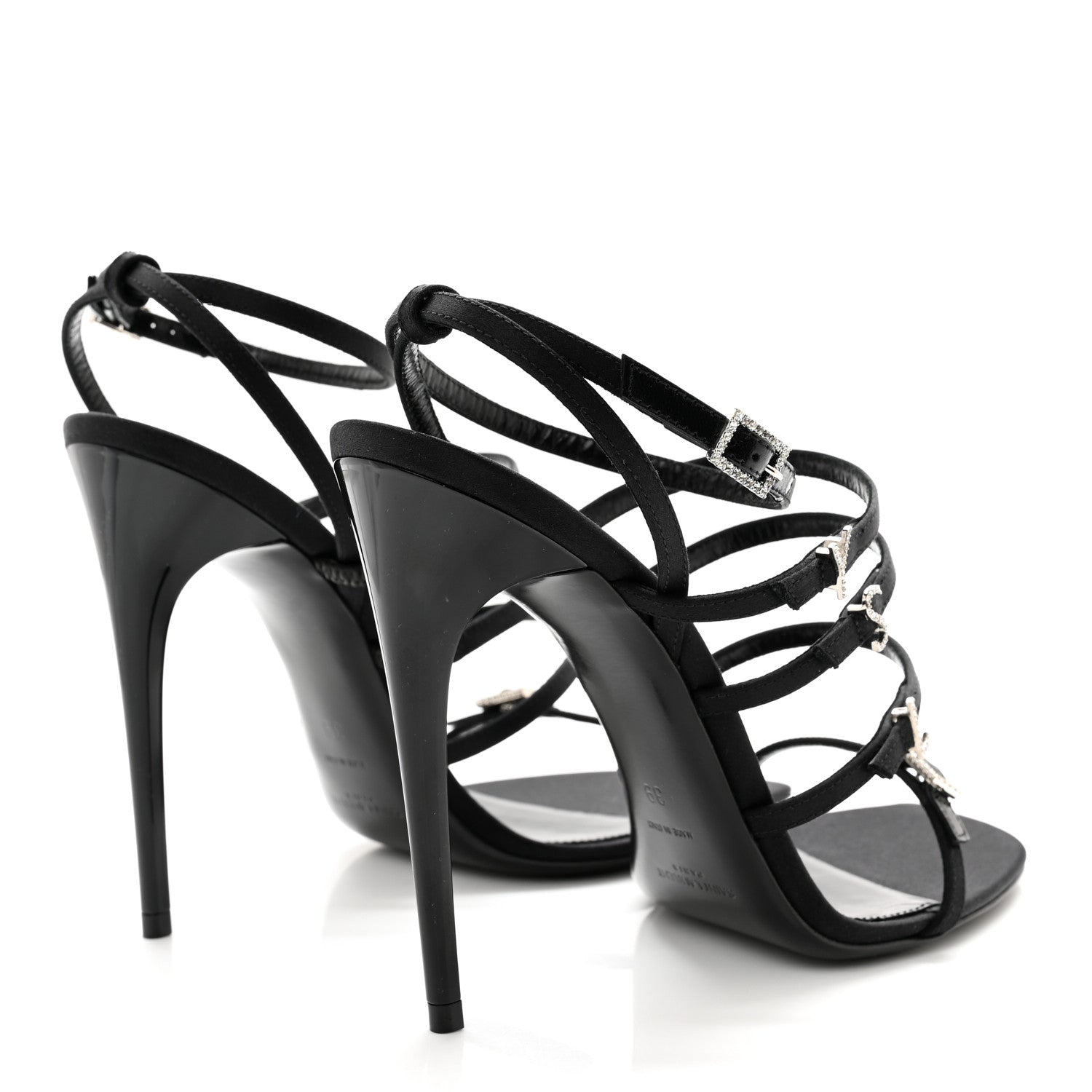 Saint Laurent Crepe Satin Crystal Jerry 110 Sandals 39 Black 4 of 9