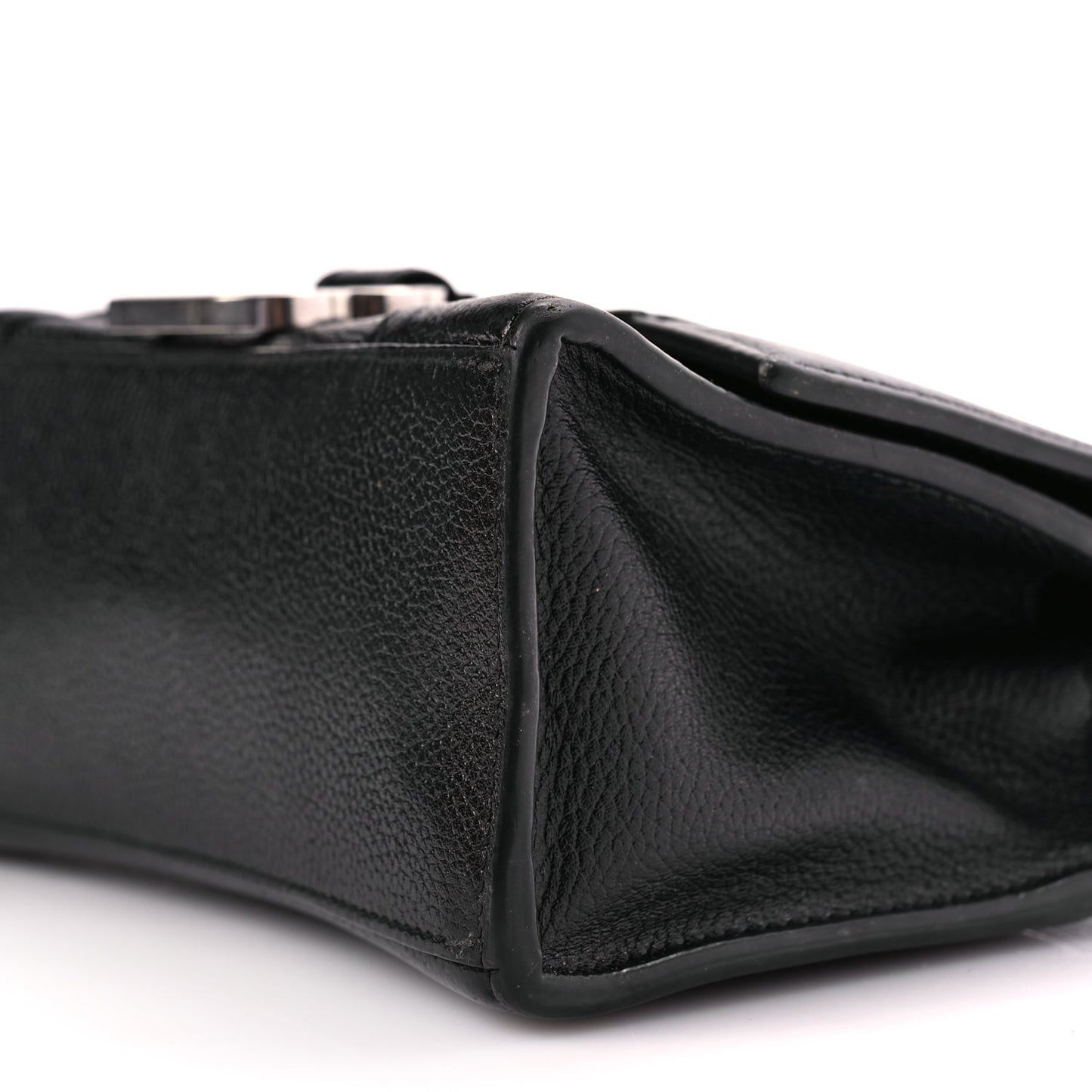 Grained Calfskin Hourglass Top Handle Bag XS Black