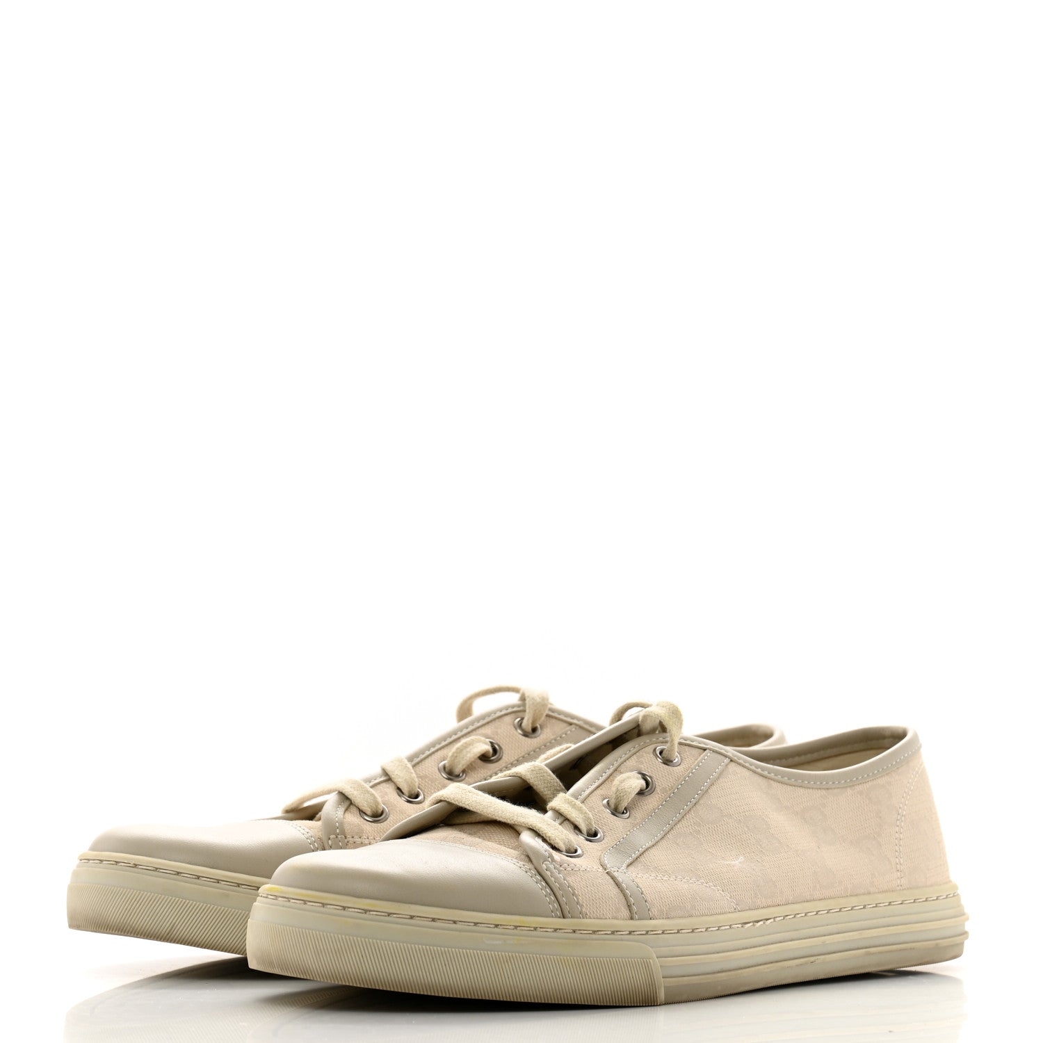 Gucci Washed Cotton GG Monogram Calfskin Womens Low Top Sneakers 40 White Mystic White Great White 4 of 11