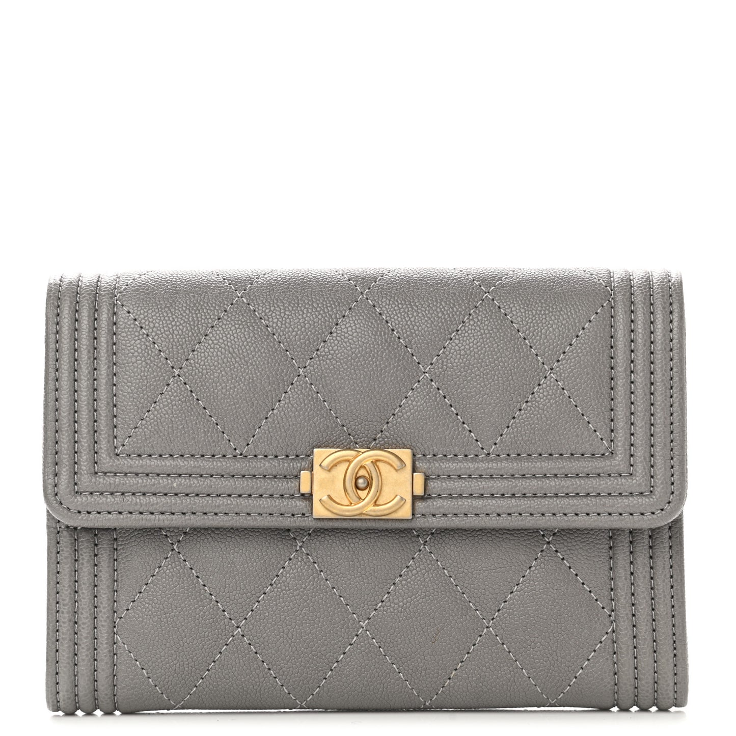 Caviar Quilted Medium Boy Flap Wallet Grey