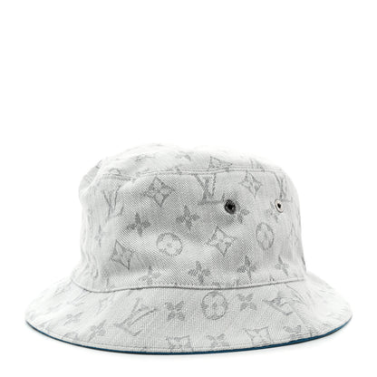 Louis Vuitton Monogram Denim Transformable Bob Bucket Hat 60 White Blue 1 of 14