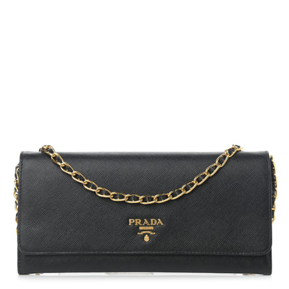 Prada Saffiano Metal Oro Chain Wallet Black 1 of 12