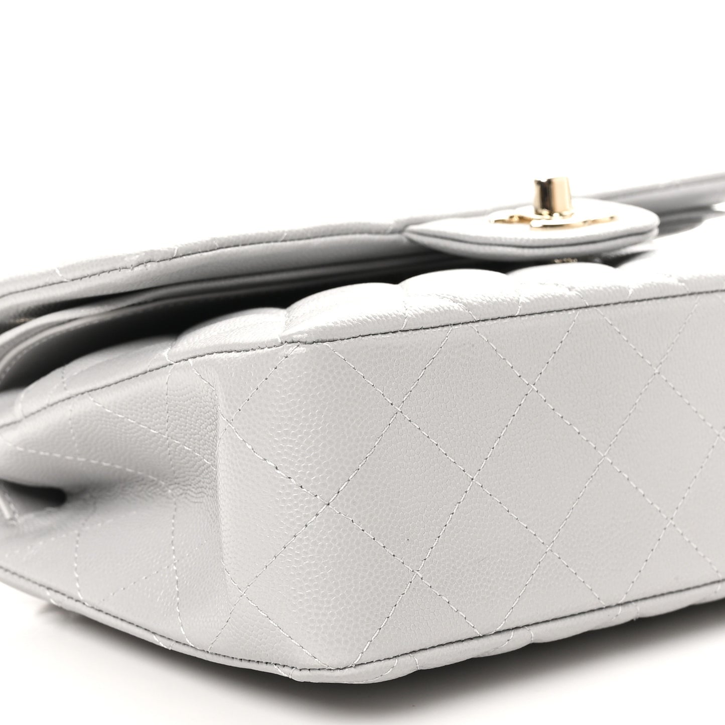 Caviar Quilted Small Double Flap Grey