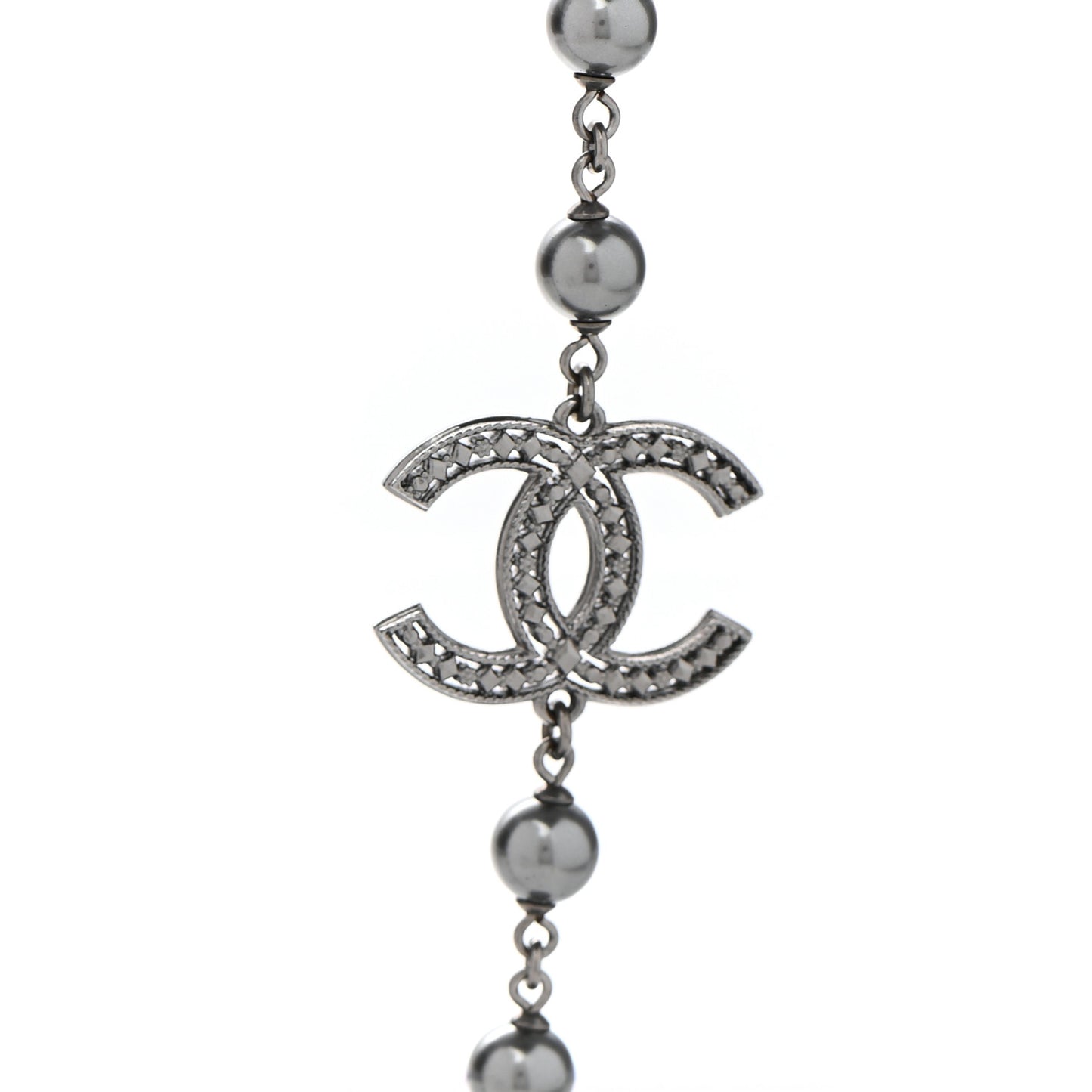 Ruthenium Pearl Beaded CC Long Necklace Black
