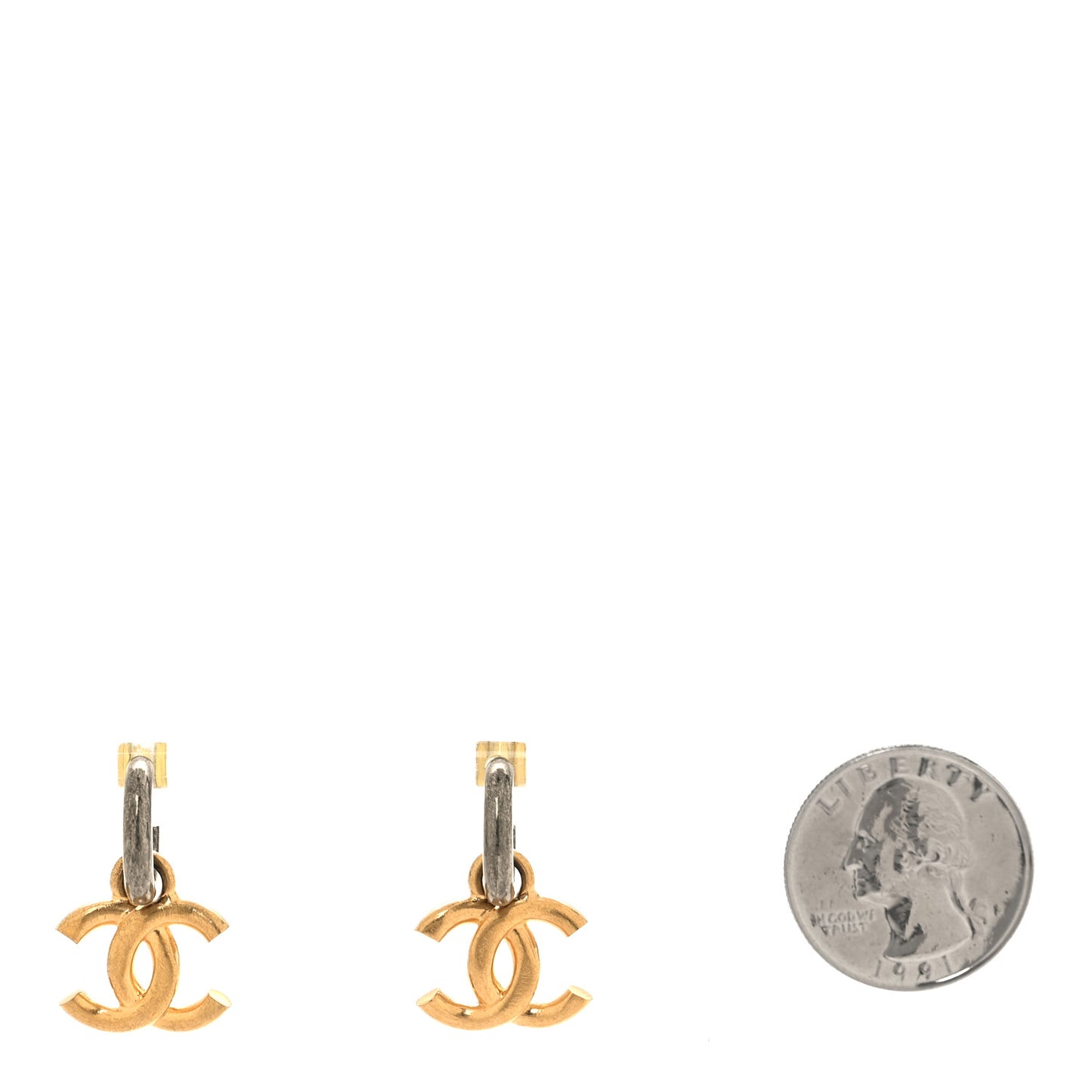 Metal Drop CC Earrings Ruthenium Gold